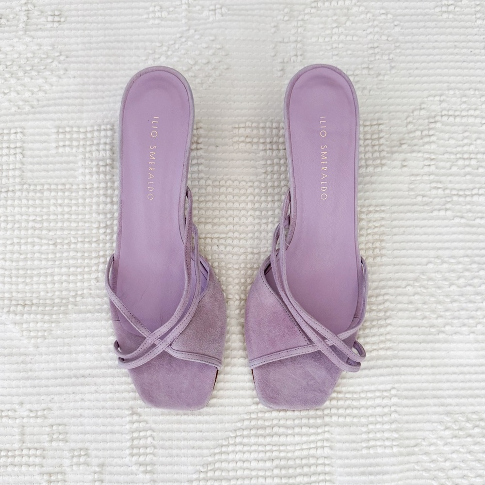 Ilio Smeraldo X Benedicte 01 Sandals Purple Lavender Suede Heels Shoes Sandals